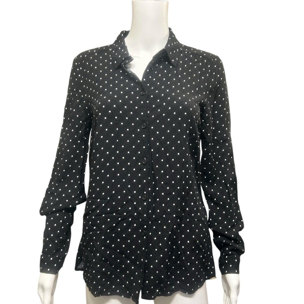 FDJ French Dressing Jeans Black White Polka Dot Button Front Blouse Size 4